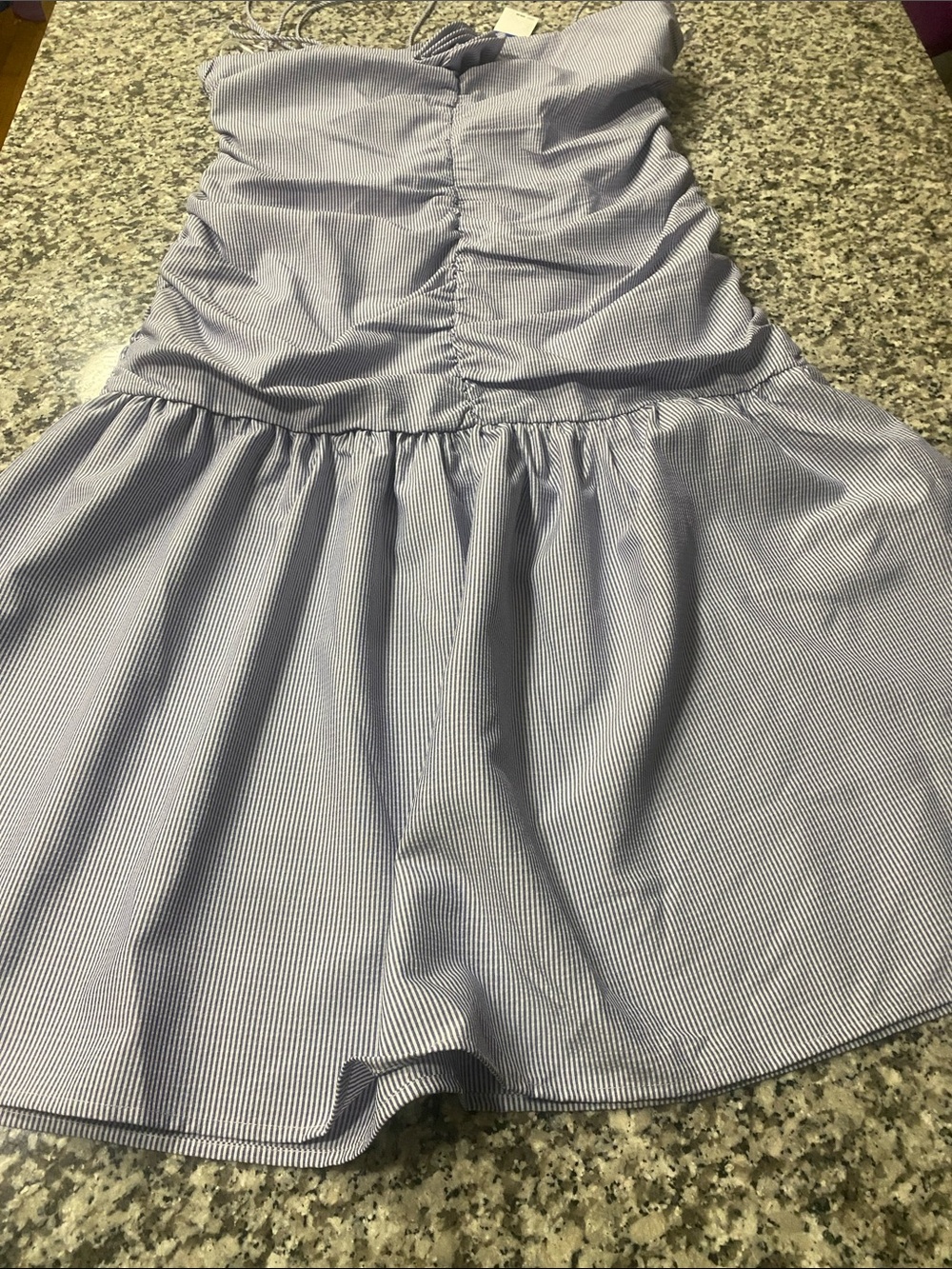 Striped Light Blue Women’s Skort with Ruched Bodice